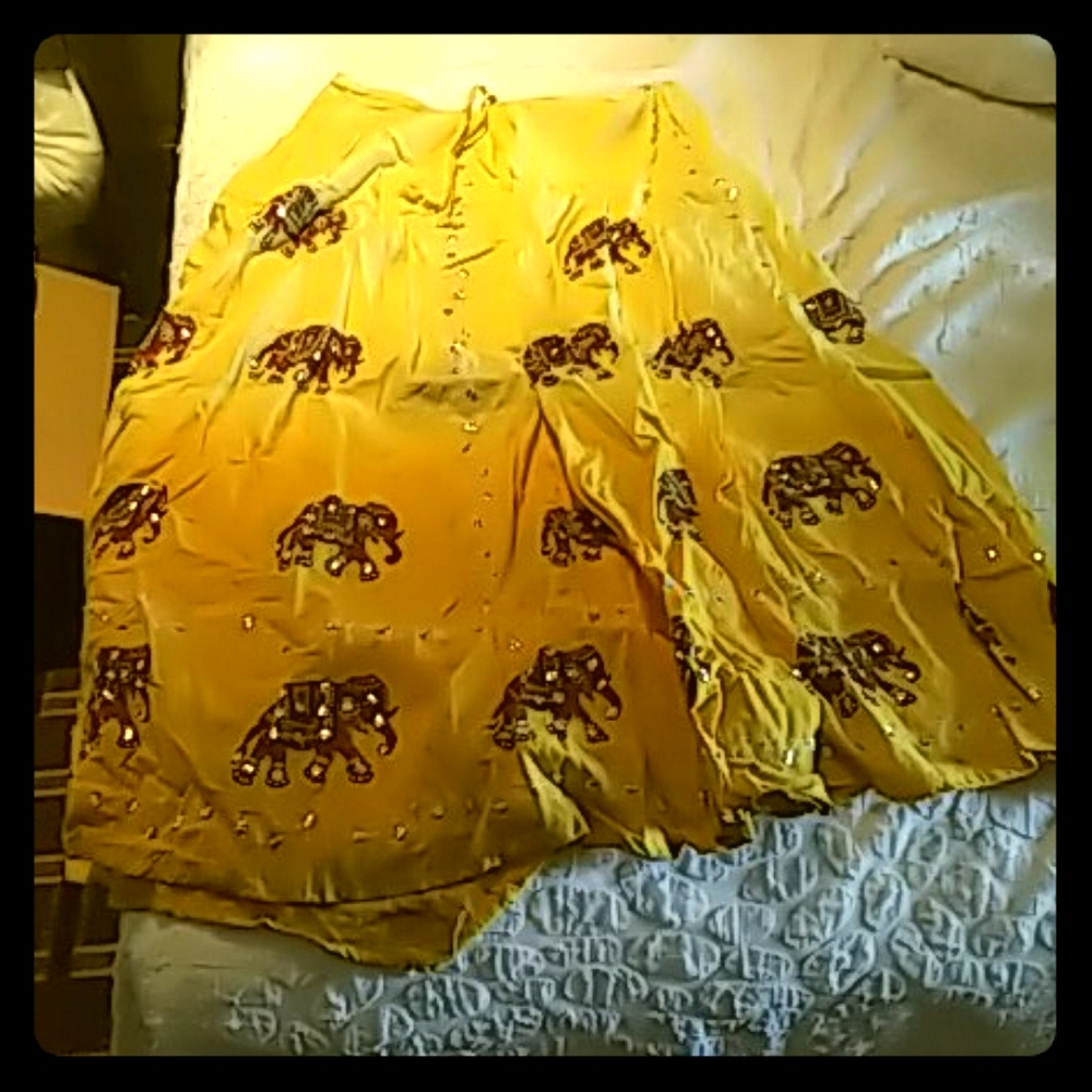 Long drawstring yellow elephant skirt
